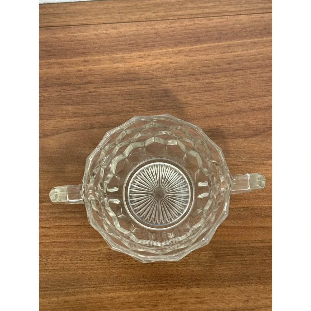 VTG Set of TWO Jeannette Depression Glass Clear Cubist Sugar Condiment 3.5